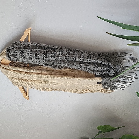 Fringe Infinity Gray and Tan Acrylic Scarf - Picture 4 of 4
